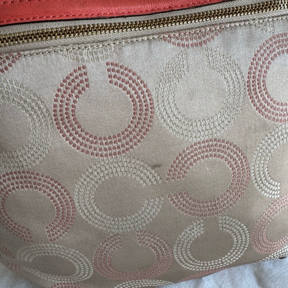 Coach Ashley Dotted Op Art Hippie Beige And Coral Shoulder Crossbody Bag #F20088 - Picture 9 of 16